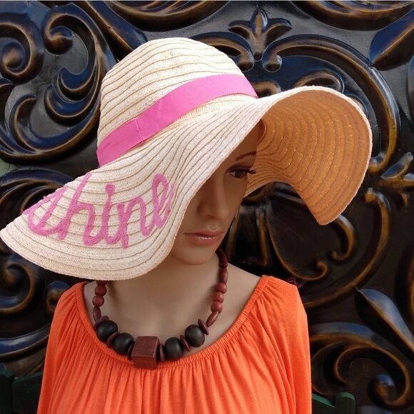 EUC ACCESSORY DEPOT X Large Paper Pink "Hello Sunshine" Shade Hat w/XL Brim - Picture 8 of 8